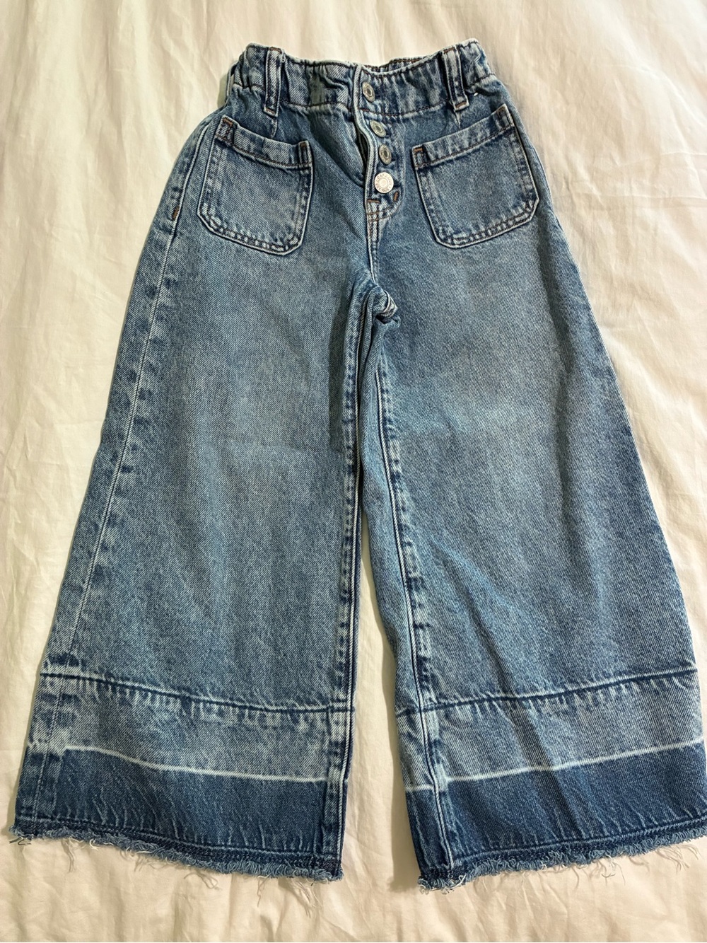 Girl’s High-Waist Wide-Leg Blue Denim Jeans